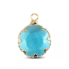 Crystal glass charm 13mm Aquamarine blue-gold